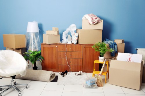 Packed boxes and furniture ready for a local move in Blackheath