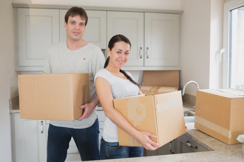 Blackheath business move preparation with packed office items and labels